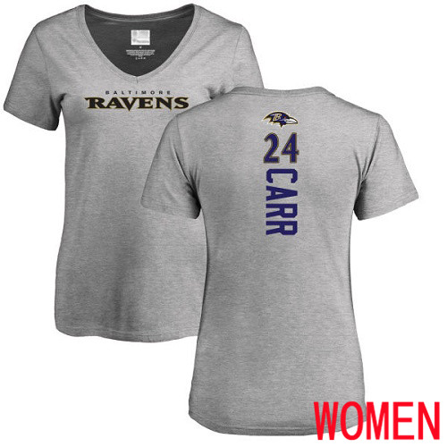 Baltimore Ravens Ash Women Brandon Carr Backer V-Neck NFL Football #24 T Shirt